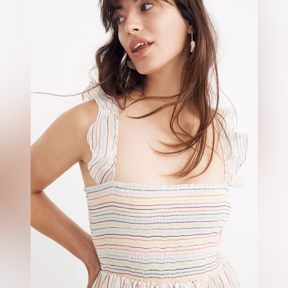 Madewell - Ruffle-Strap Smocked Dress in Rainbow Stripe - Size XXS - Picture 2 of 4